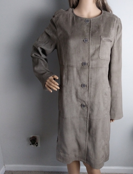 J. Jill Jackets & Blazers - J.Jill tall M lightweight jacket gray/tan midi y2k faux‎ suede fabric classic